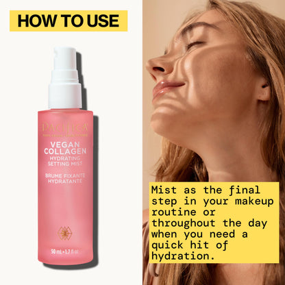Dewy finish face mist spray application on model skin
