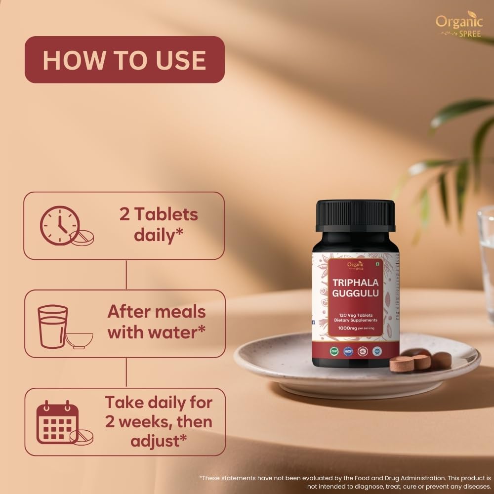 Premium imported packaging of Organic Spree Triphala Guggulu dietary supplement