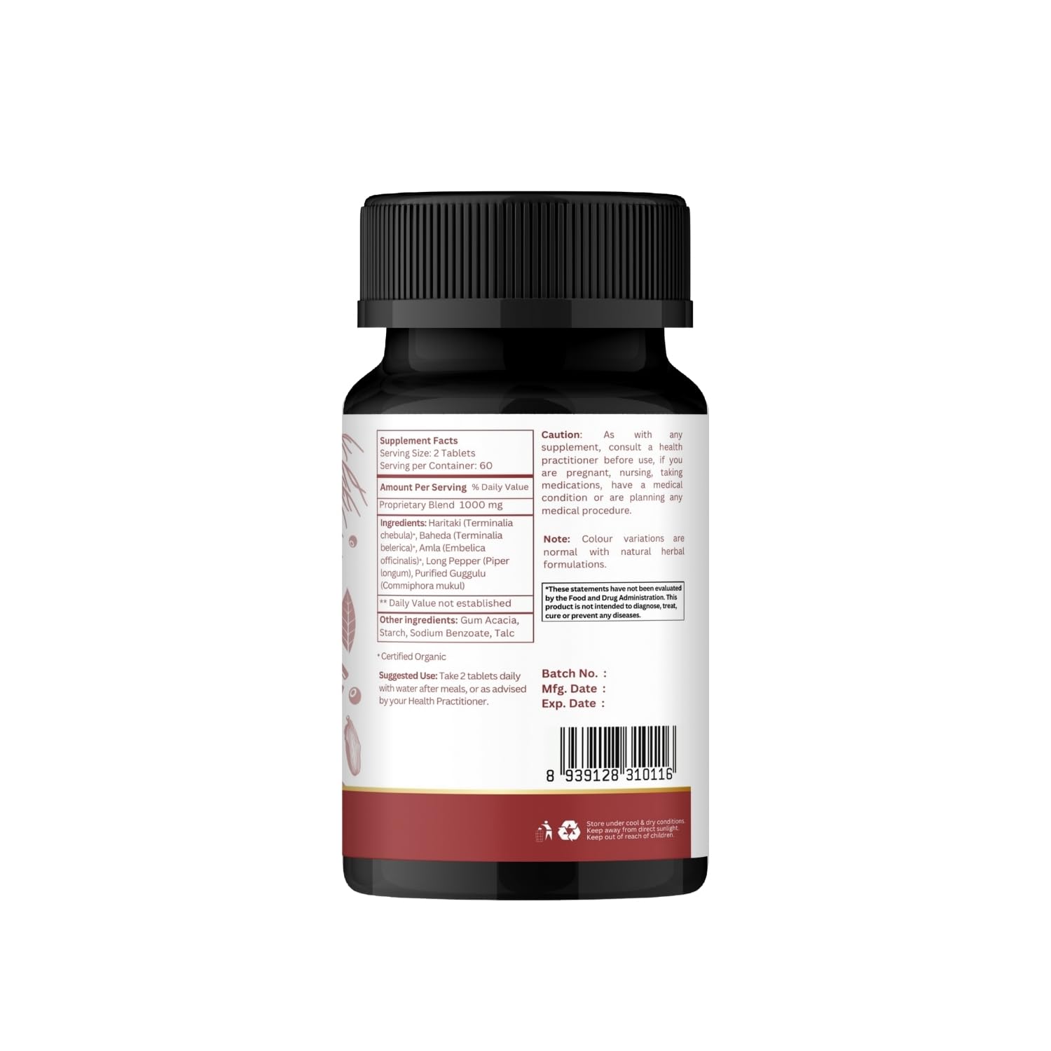 Organic Spree Triphala Guggulu container highlighting two month supply details