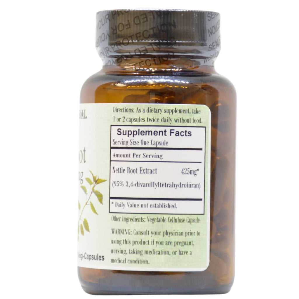 Close up of Barlowe's Nettle Root Extract supplement label