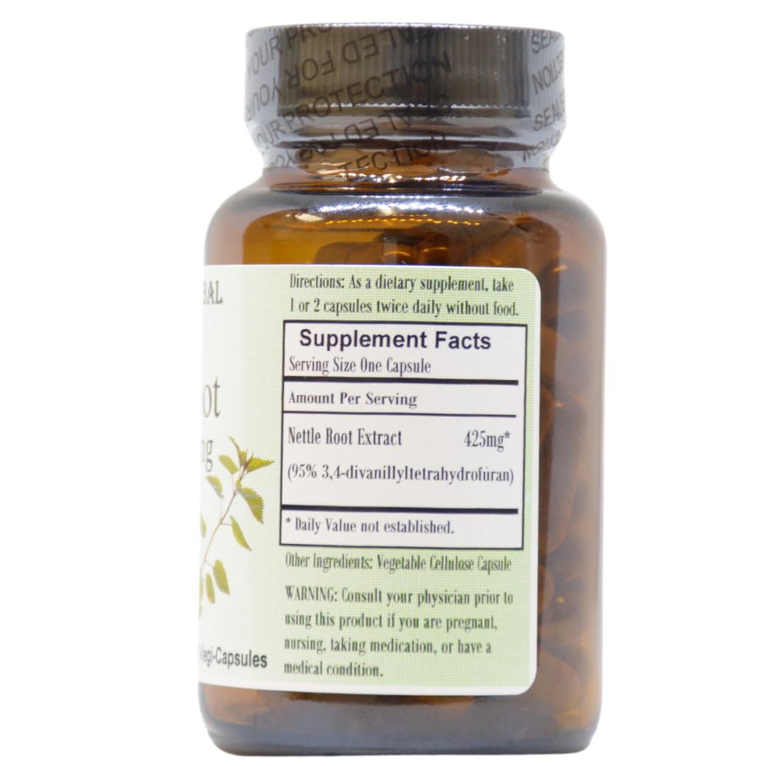 Close up of Barlowe's Nettle Root Extract supplement label