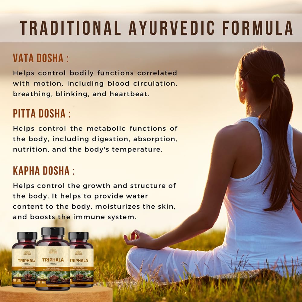 Hebhac Herbs Triphala internal cleansing supplement showing the pure herbal blend powder within the capsule.