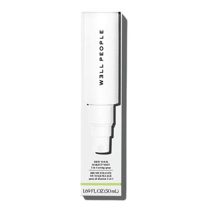 Dewy finish face primer and mist bottle highlighting the key botanical ingredients.