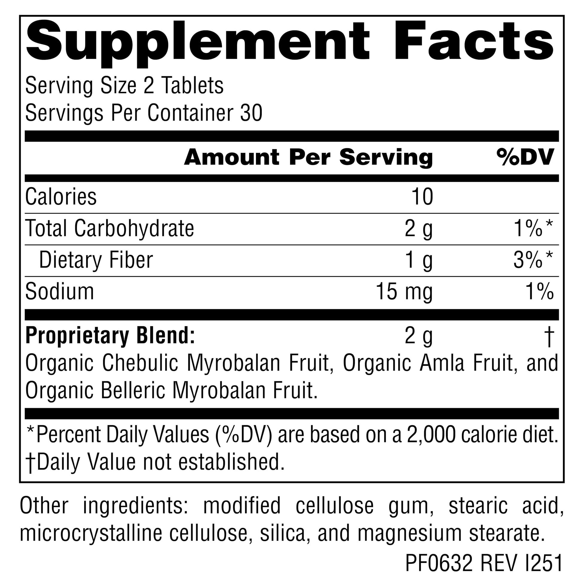 Planetary Herbals Triphala Gold Ayurvedic herbal supplement nutritional facts and ingredients label