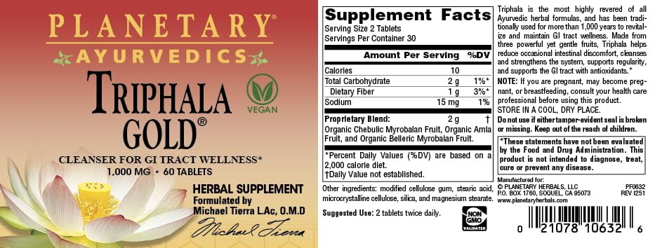 Planetary Herbals Triphala Gold bottle cap and safety seal ensuring authentic imported quality