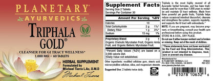 Planetary Herbals Triphala Gold bottle cap and safety seal ensuring authentic imported quality
