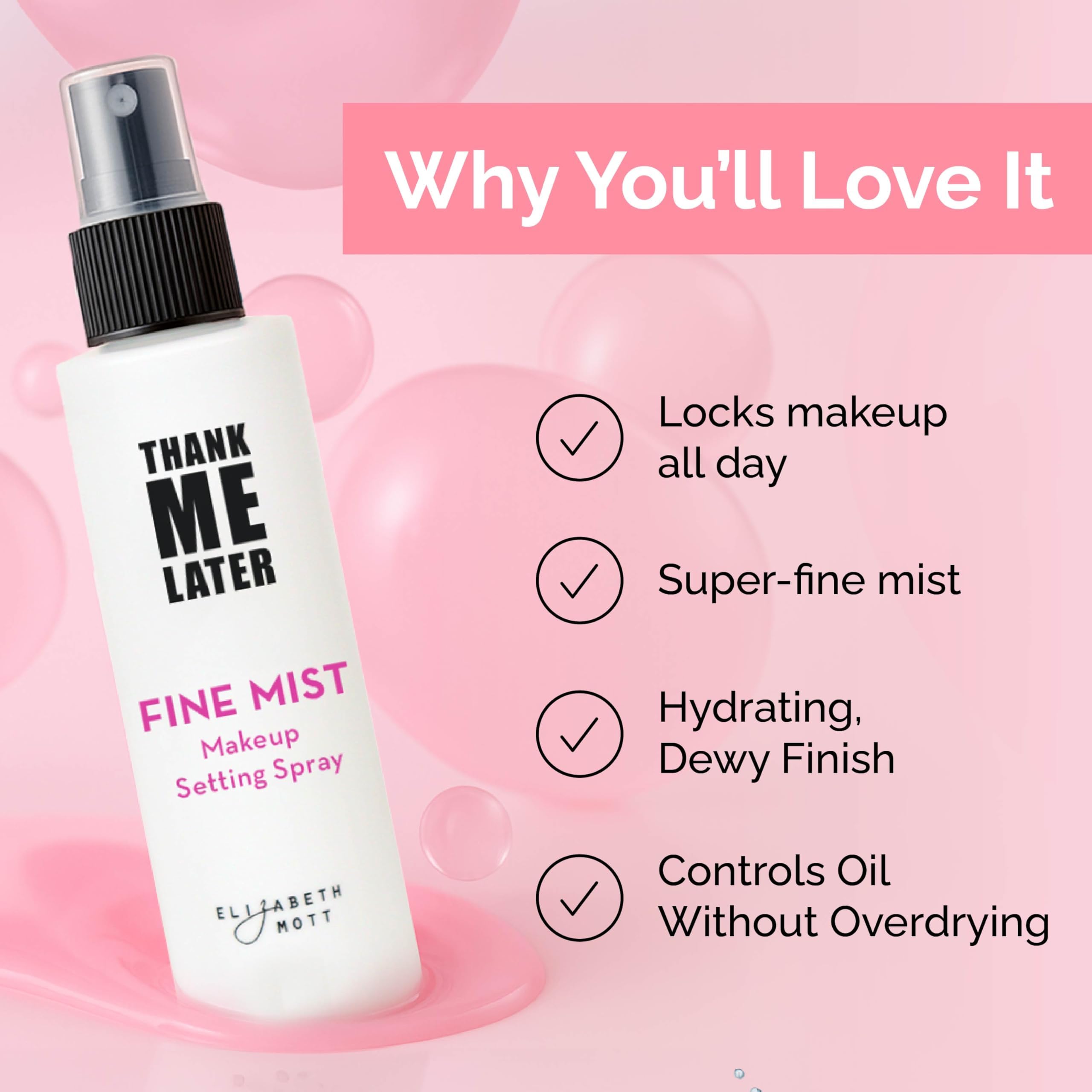 Elizabeth Mott long lasting face mist for glowing skin being sprayed