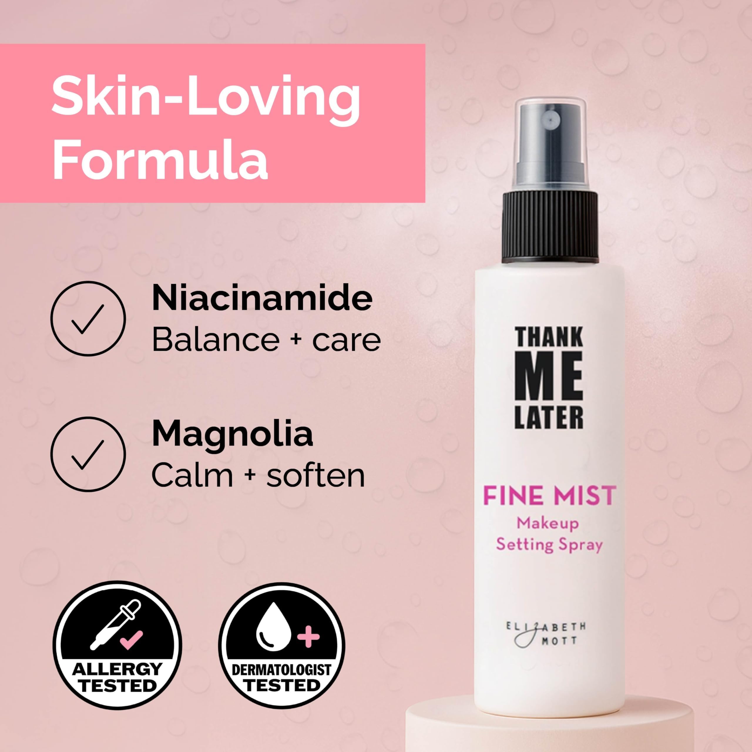Elizabeth Mott cruelty free dewy finishing spray ingredients label view