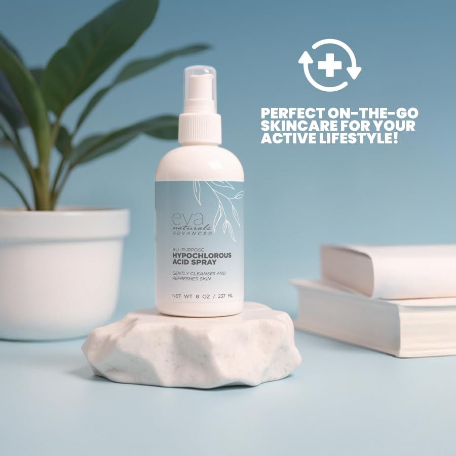 Eva Naturals Hypochlorous Acid Face and Body Mist on a bathroom vanity