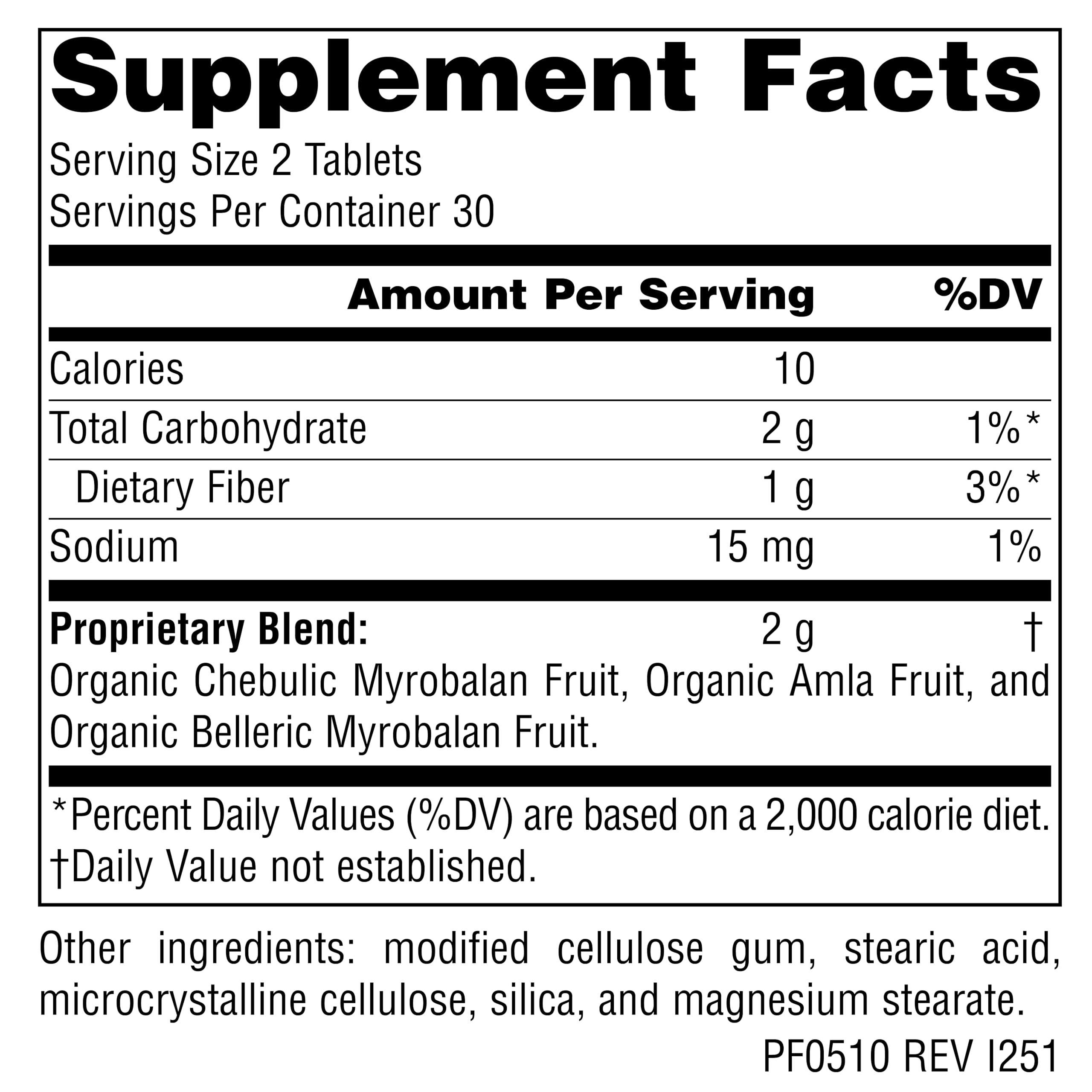 Planetary Herbals Triphala Gold 60 tablets dietary supplement label details
