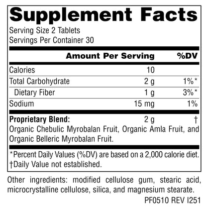 Planetary Herbals Triphala Gold 60 tablets dietary supplement label details