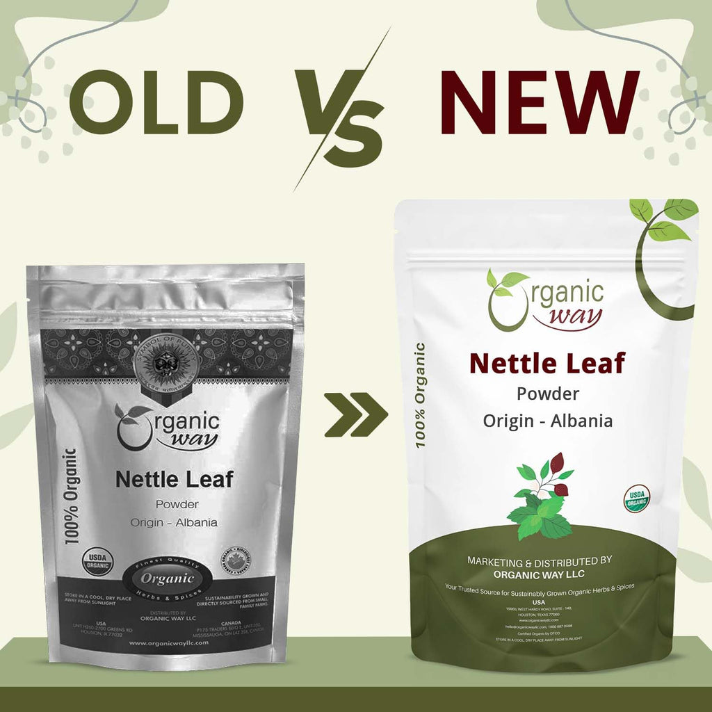Finely ground Albanian origin raw stinging nettle leaf powder on a spoon