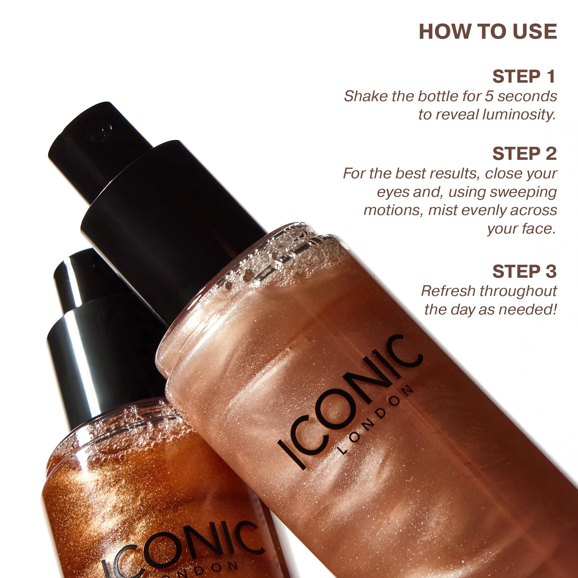 ICONIC LONDON Prep-Set-Glow face mist highlighting fluid ounce capacity details