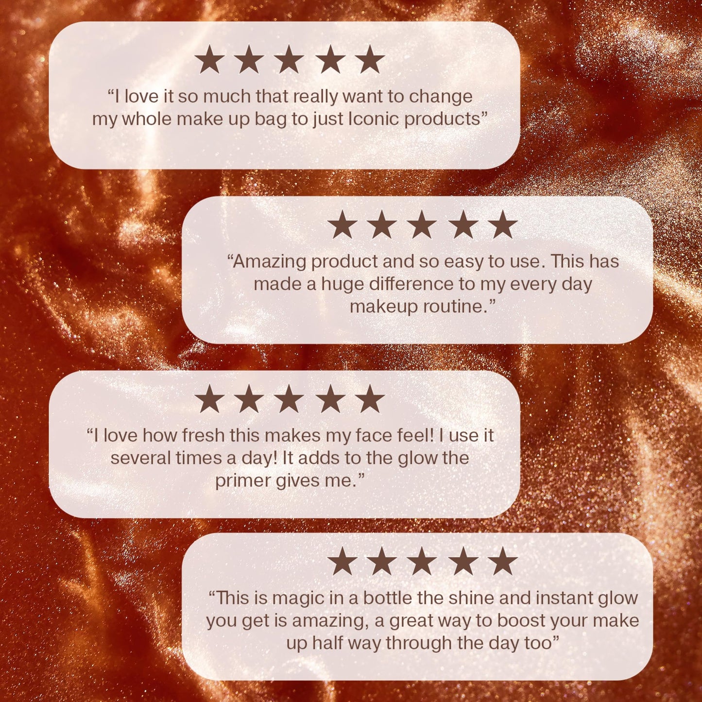 Authentic ICONIC LONDON imported makeup setting spray showing liquid shimmer consistency