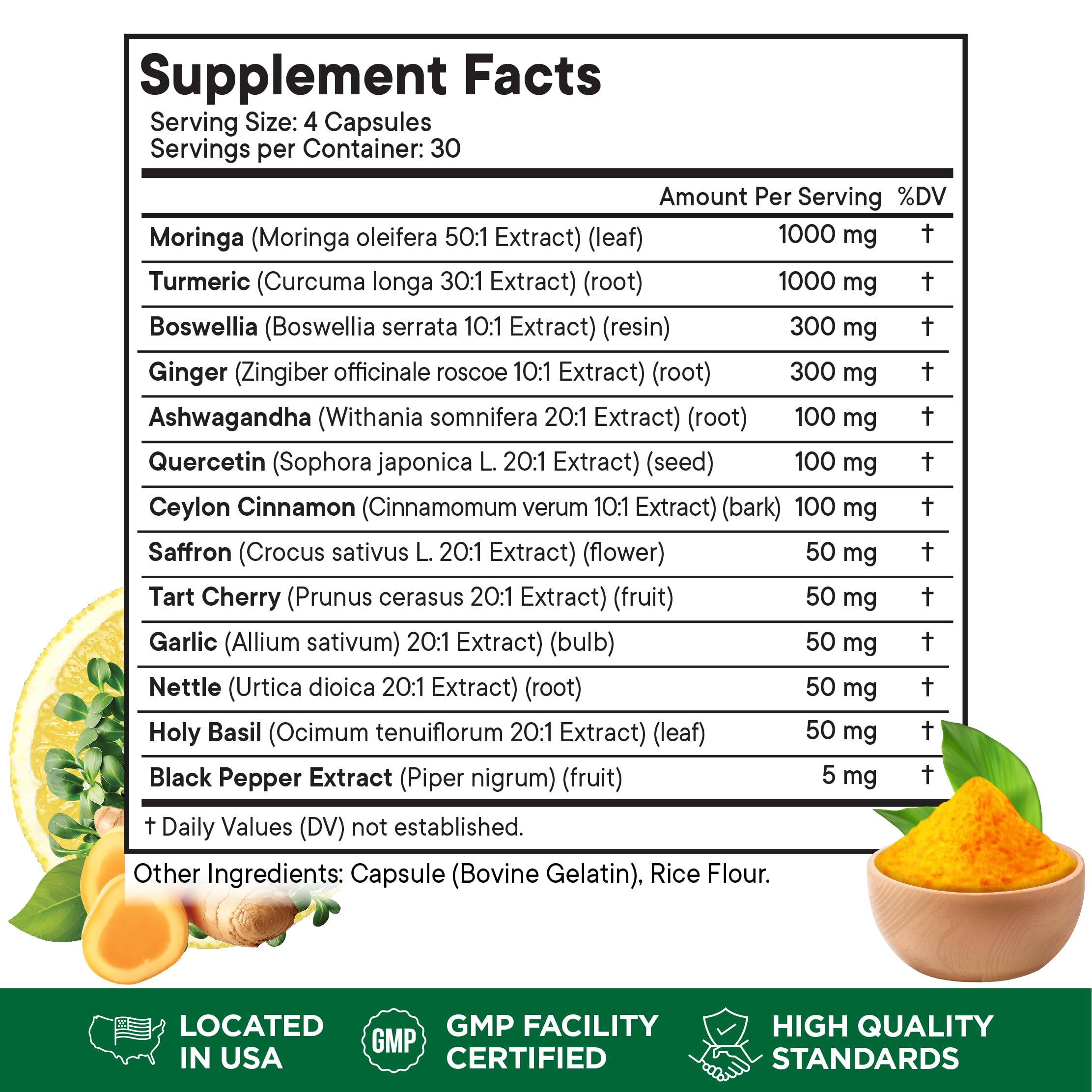 Close-up view of the ingredients list on the back of the Superfood MD multi-nutrient dietary supplement.