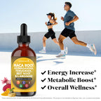 Close up of the amber glass bottle showing the eight ounce fluid capacity of Maca and Ashwagandha drops