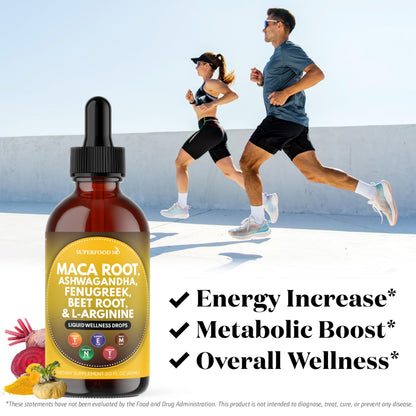 Close up of the amber glass bottle showing the eight ounce fluid capacity of Maca and Ashwagandha drops