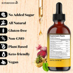 Back label of Superfood MD liquid multivitamin displaying usage instructions and manufacturing details from the USA