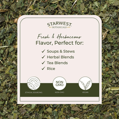 Back of Starwest Botanicals organic herbal tea packaging