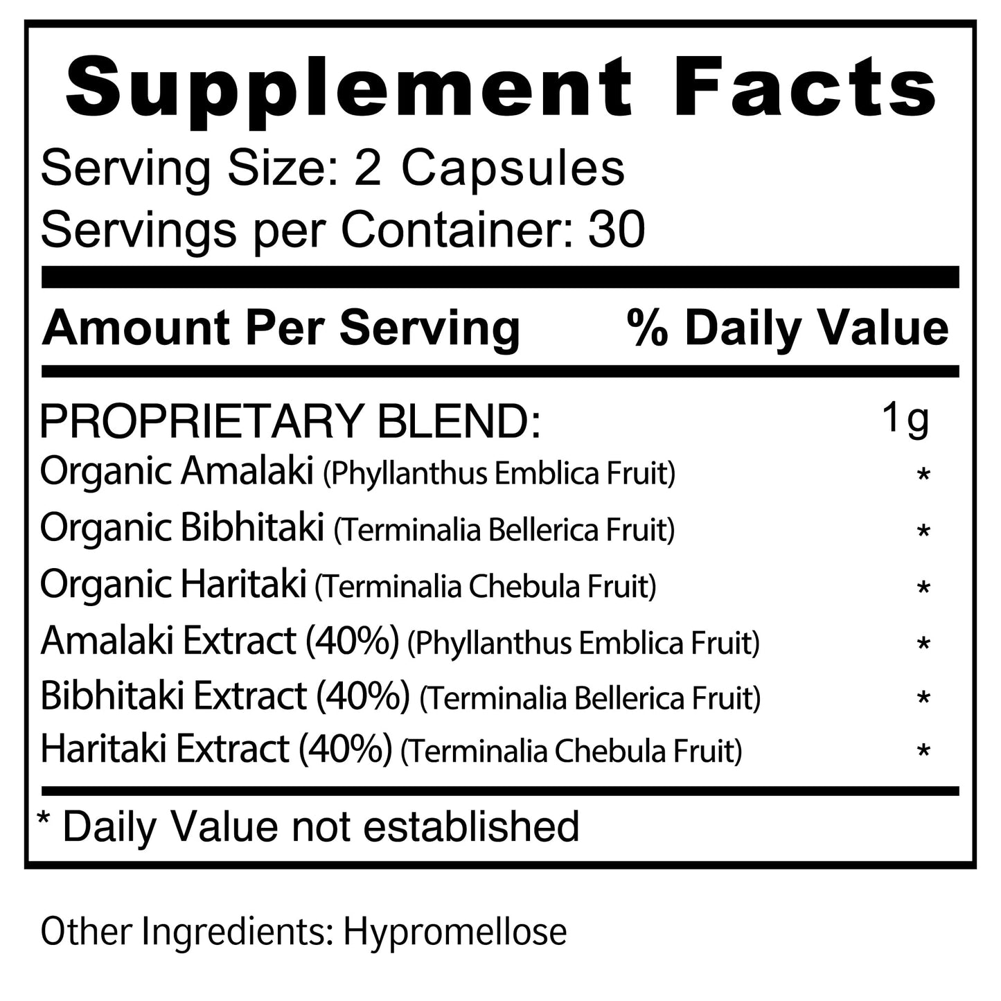 Under side view of Jiva Botanicals Triphala 60 capsules bottle revealing batch number