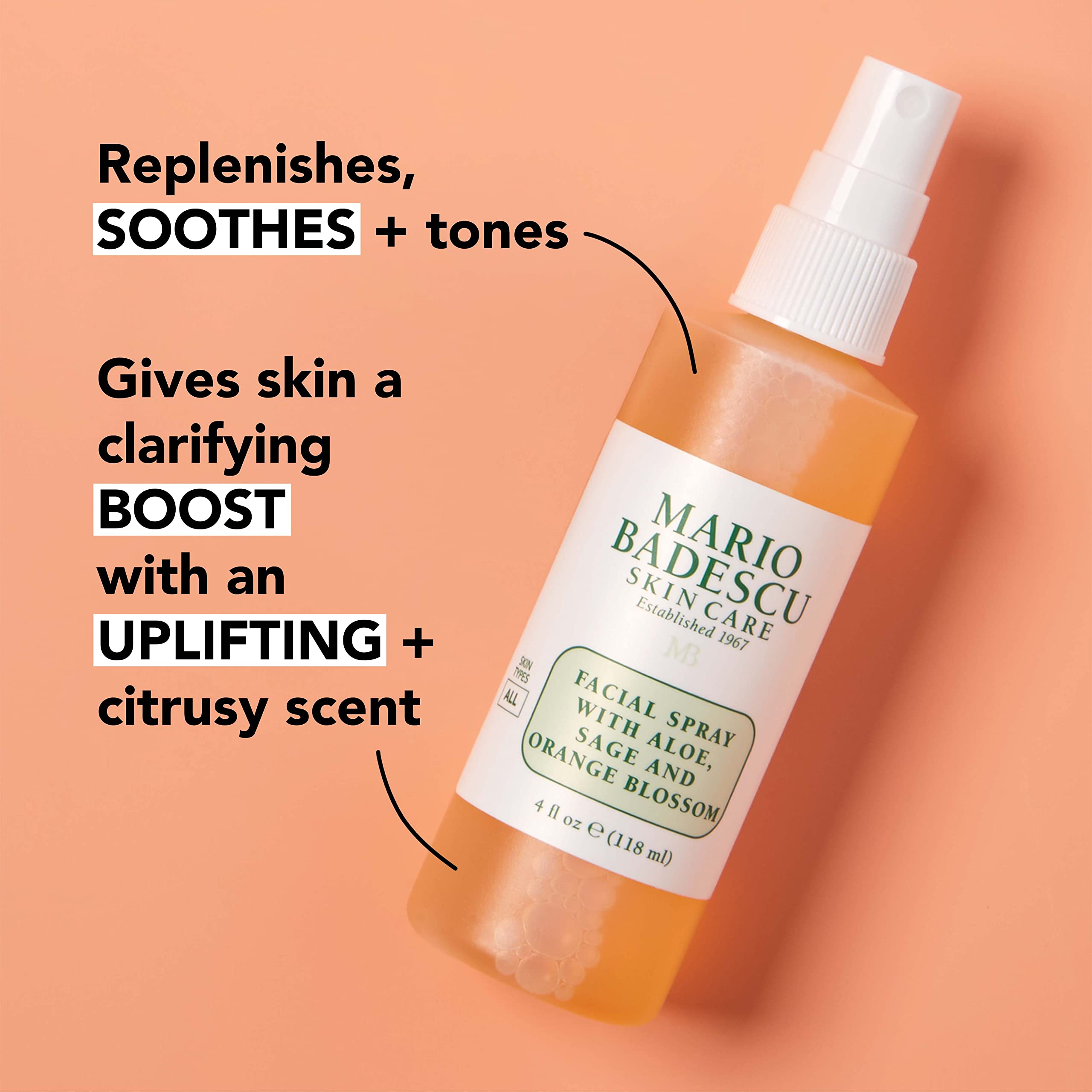 Authentic Mario Badescu hydrating skin care toner spray back label with ingredients