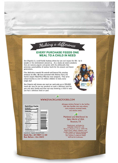 USDA certified organic Triphala powder packaging highlighting Non-GMO verification