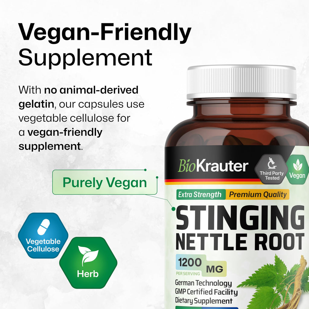 BIO KRAUTER prostate health supplement bottle alongside clear vegetable cellulose pills