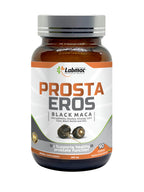 Prosta Eros men health supplement side panel showing 7 natural ingredients facts.