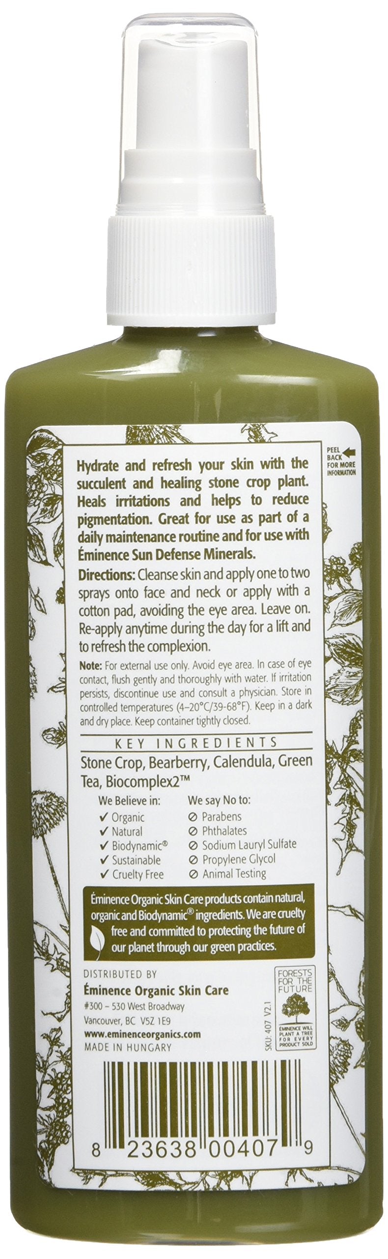 Eminence Stone Crop Hydrating Mist organic facial toner packaging detail