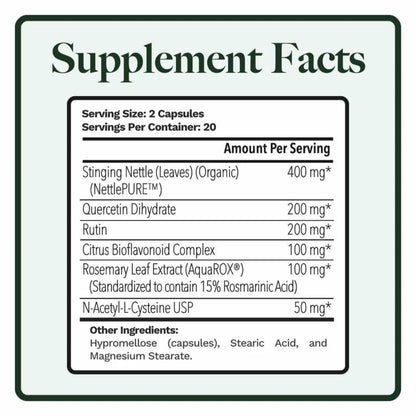 Utzy Naturals Allurtica seasonal allergy support bottle label details