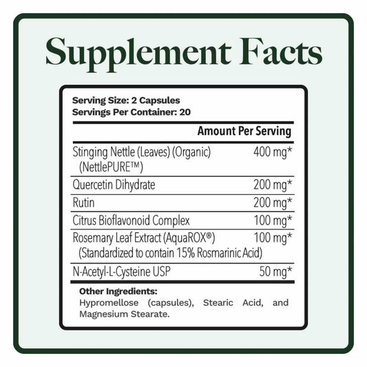 Utzy Naturals Allurtica seasonal allergy support bottle label details