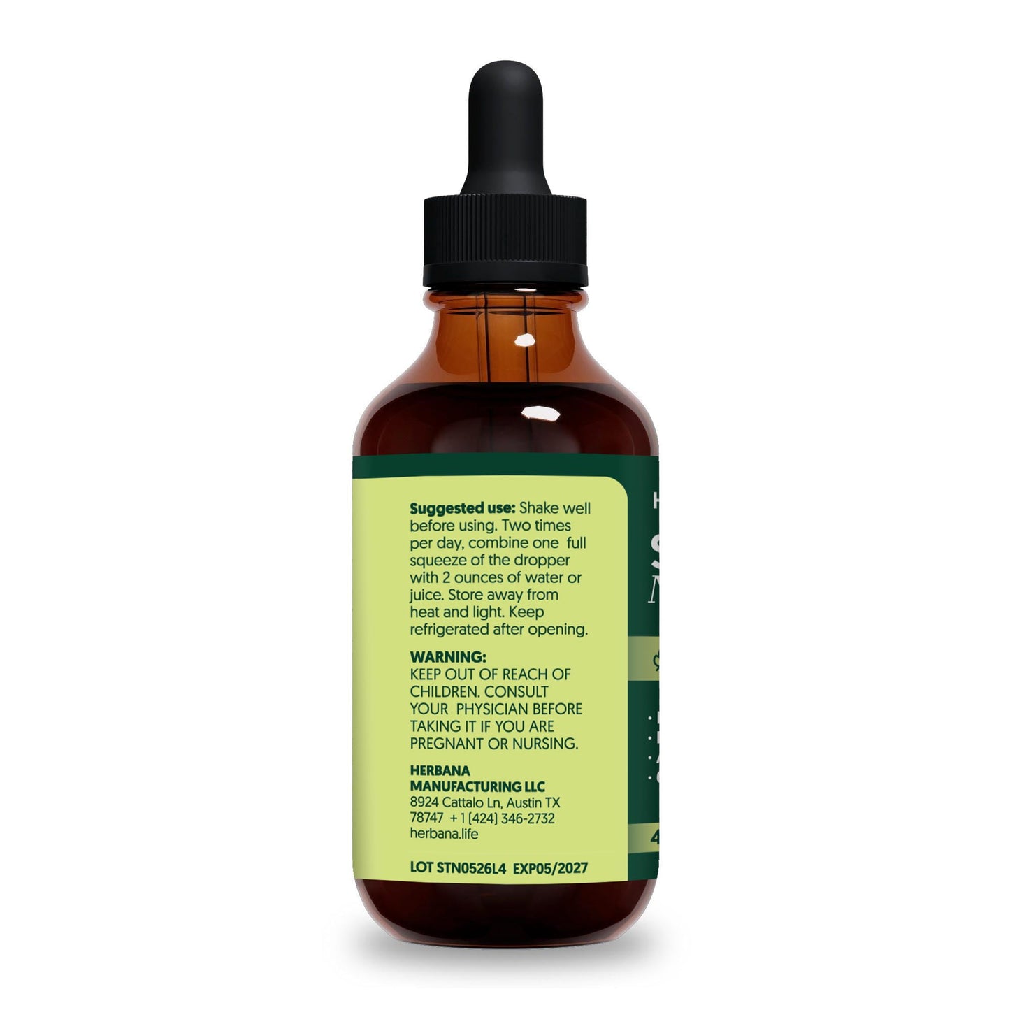 Back label of Herbana Stinging Nettle showing the non-GMO, gluten-free certifications and suggested use instructions.