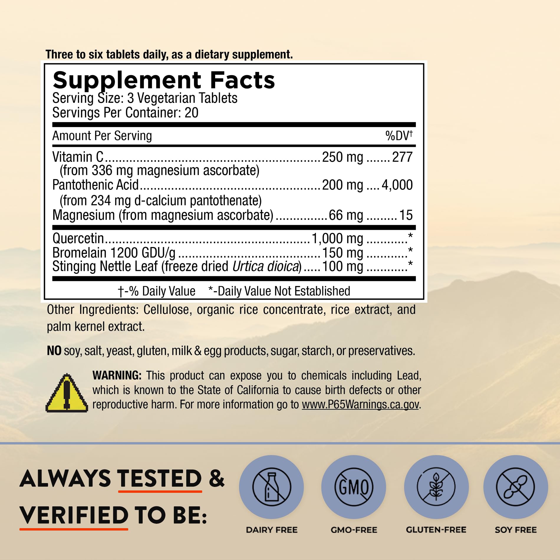 Mt. Angel Vitamins Quercetin Nettle side label view