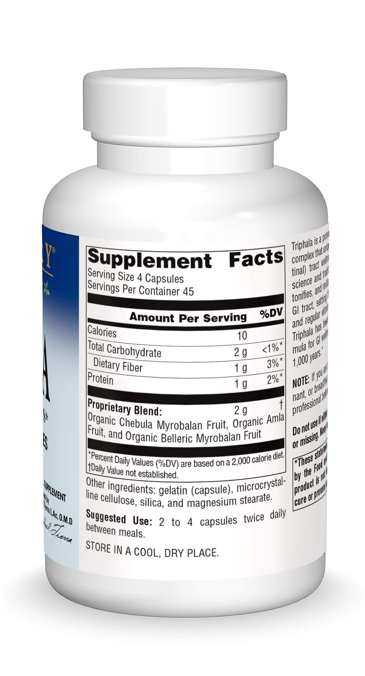 Planetary Herbals Triphala 180 capsules authentic USA imported bottle side view