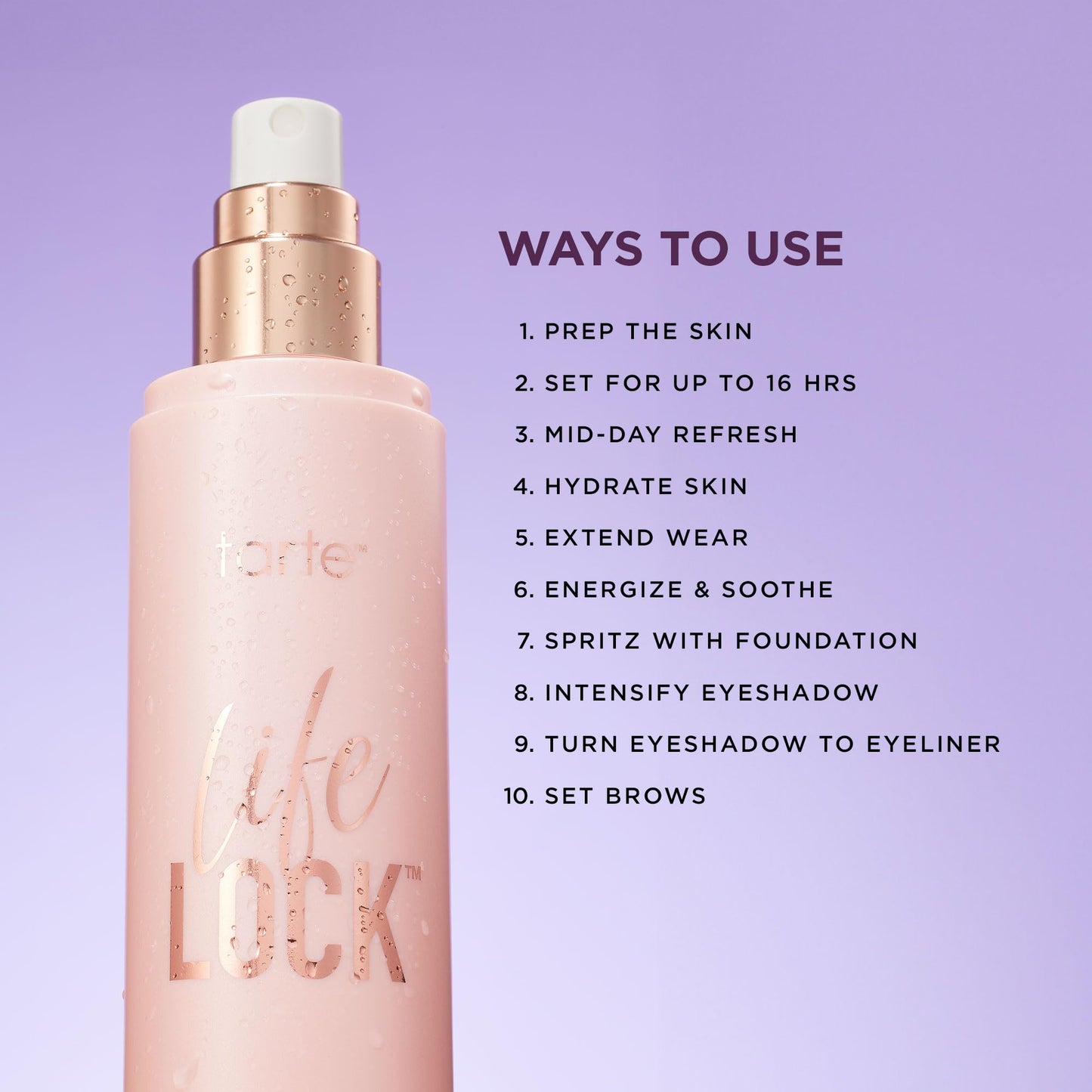 Travel friendly Tarte hydrating setting spray bottle
