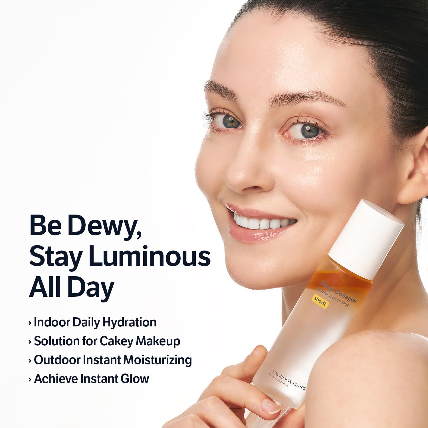 SUNGBOON EDITOR anti-aging barrier serum mist being sprayed close-up overview