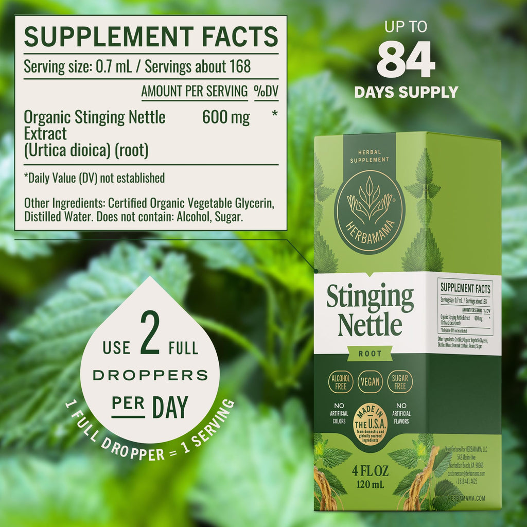 Herbamama Stinging Nettle four ounce bottle dropper mechanism for rapid systemic absorption