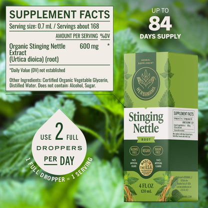 Herbamama Stinging Nettle four ounce bottle dropper mechanism for rapid systemic absorption