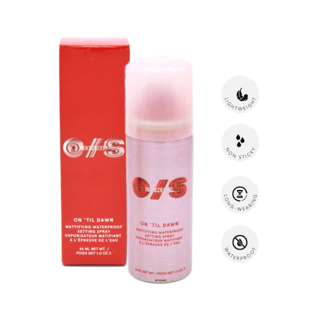 Authentic ONE SIZE beauty mattifying aerosol fixer bottle standing upright