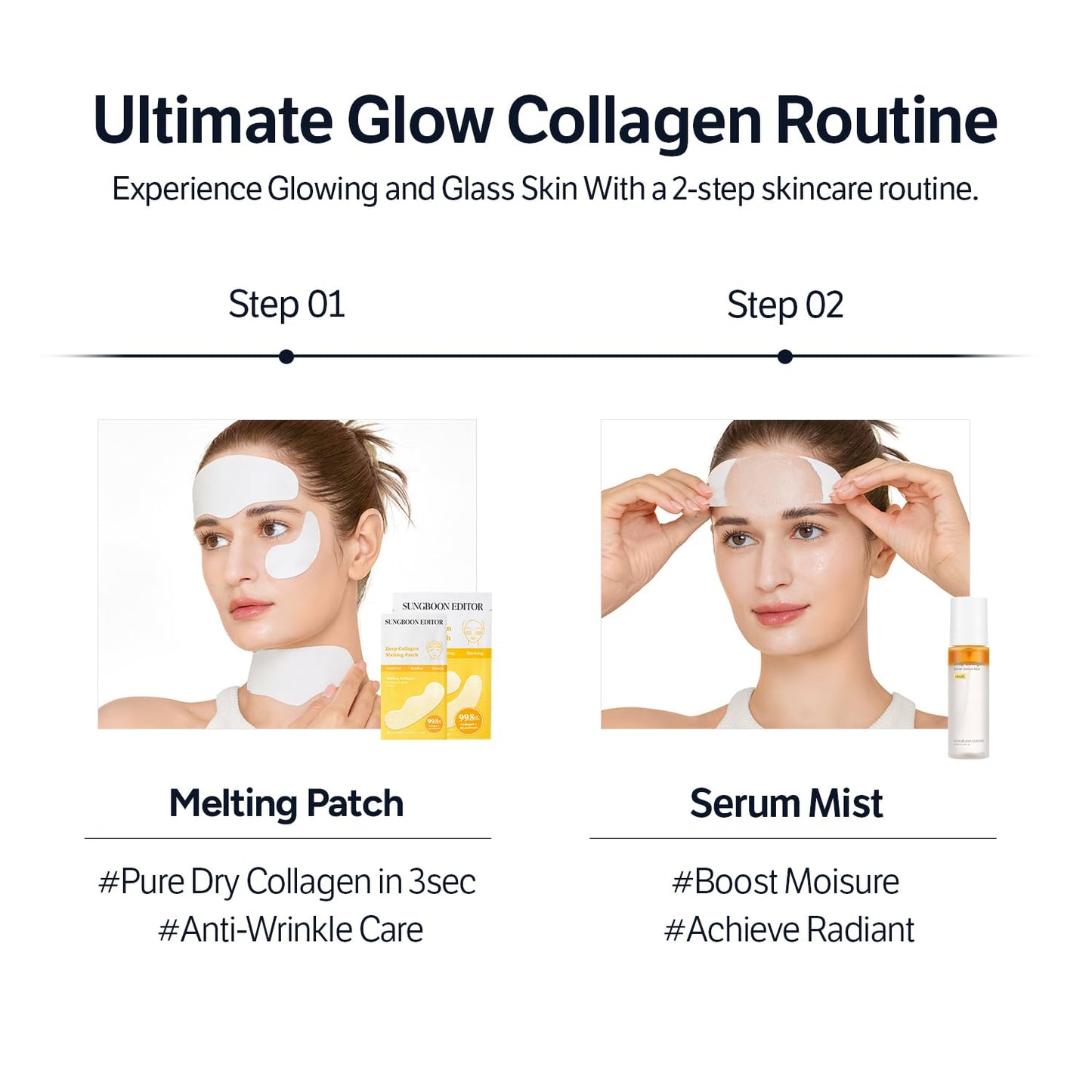 A person holding the SUNGBOON EDITOR Korean collagen facial mist bottle for size comparison
