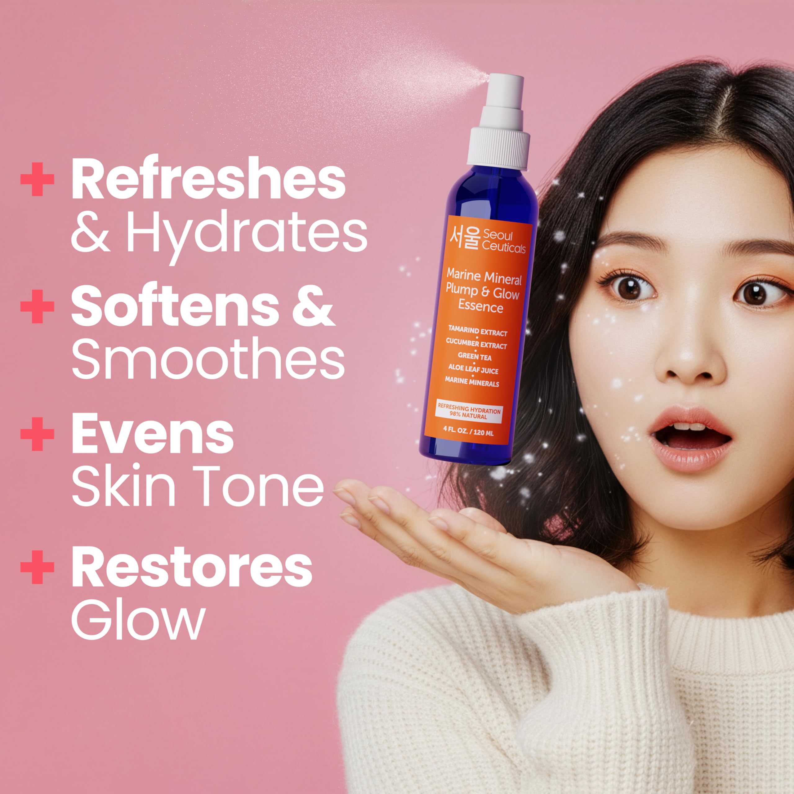 SeoulCeuticals Korean skin care spray mist bottle angled view showing the pump applicator.