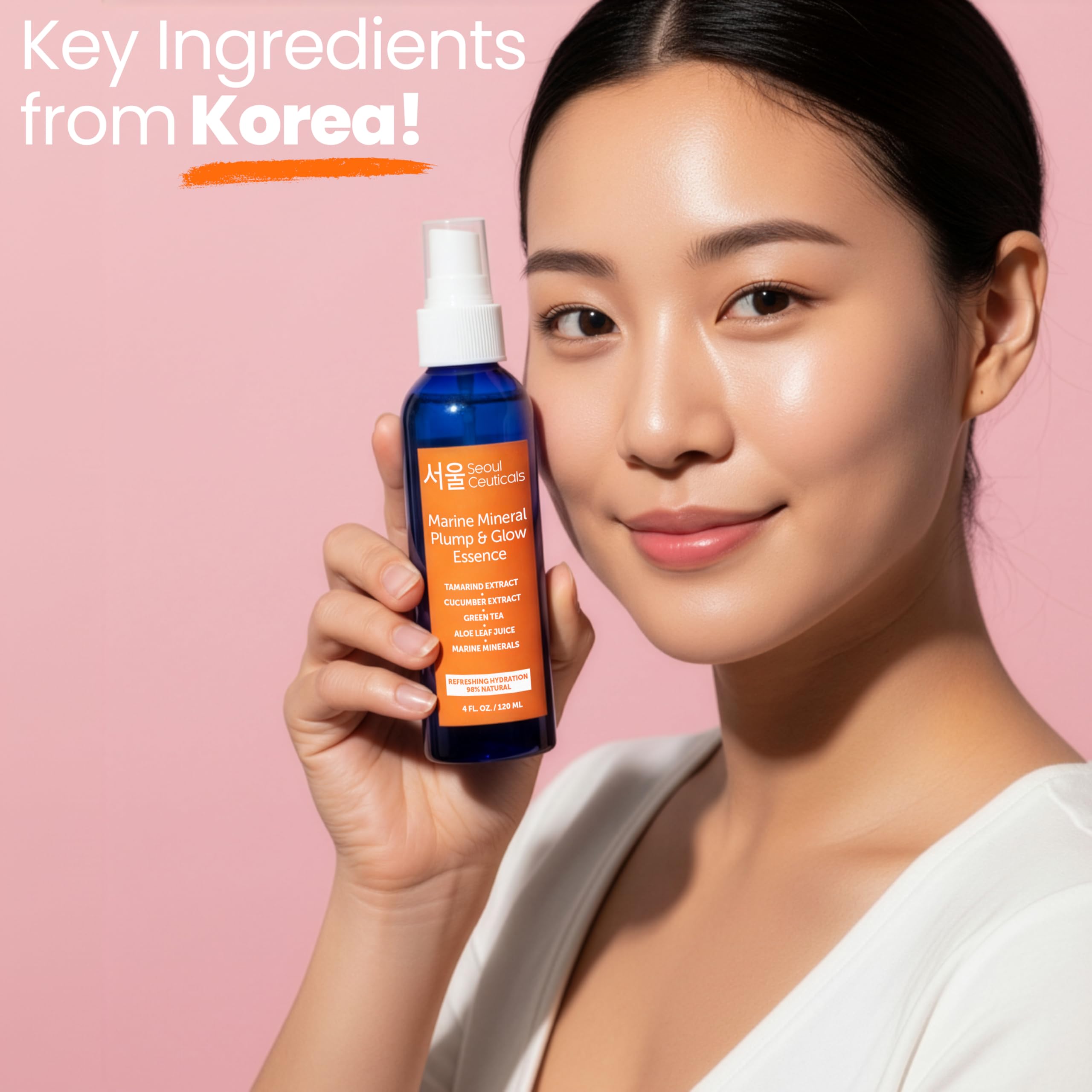 SeoulCeuticals hydrating K-beauty toner container showcasing natural ingredients on the side panel.