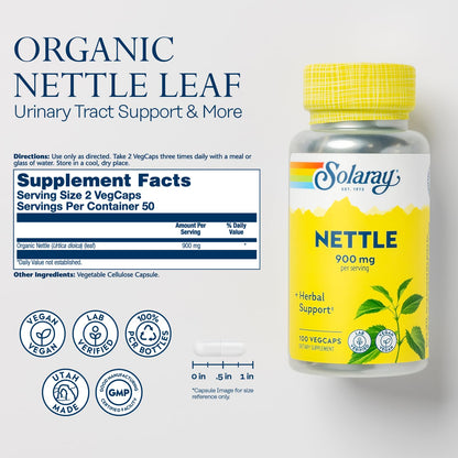 Solaray Nettle Leaf 100 vegetarian capsules label details