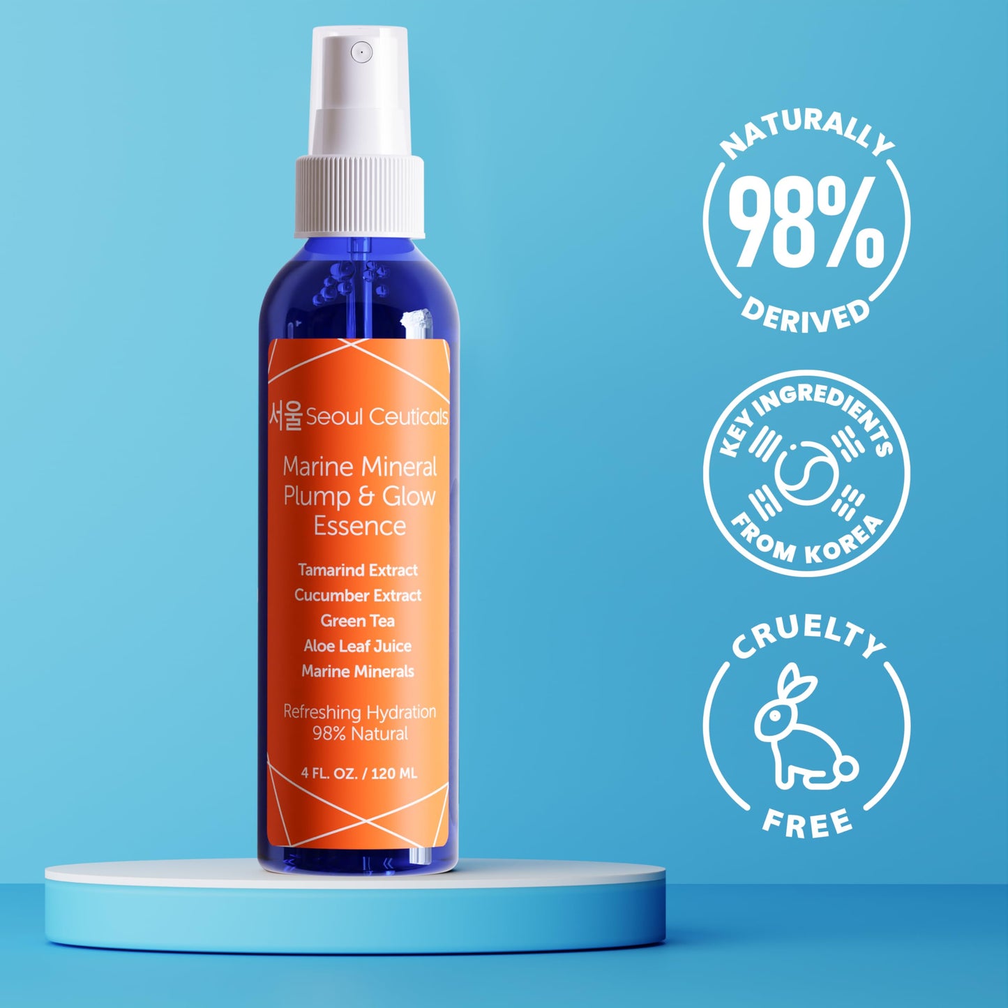 SeoulCeuticals cucumber and organic aloe face mist sitting upright on a clean surface.