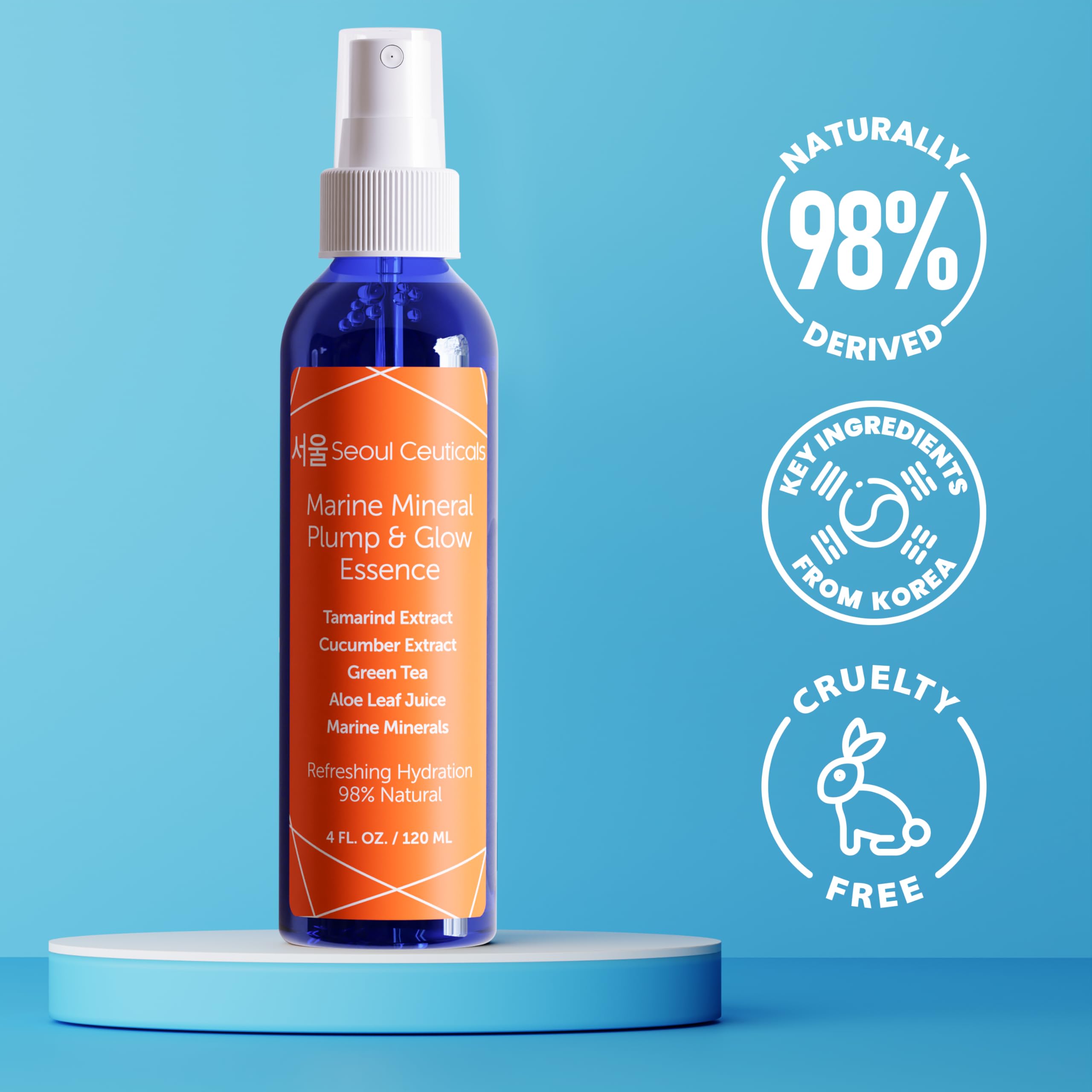 SeoulCeuticals cucumber and organic aloe face mist sitting upright on a clean surface.