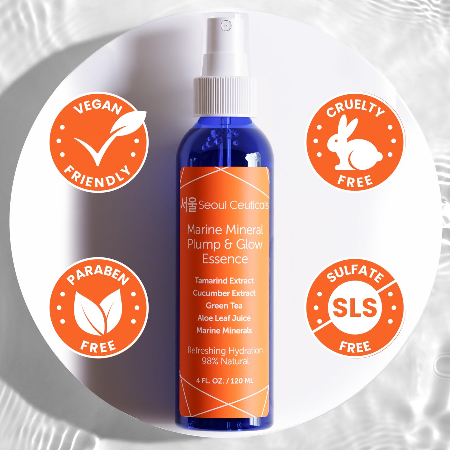 SeoulCeuticals alcohol free skin toner bottle alongside natural botanical elements.