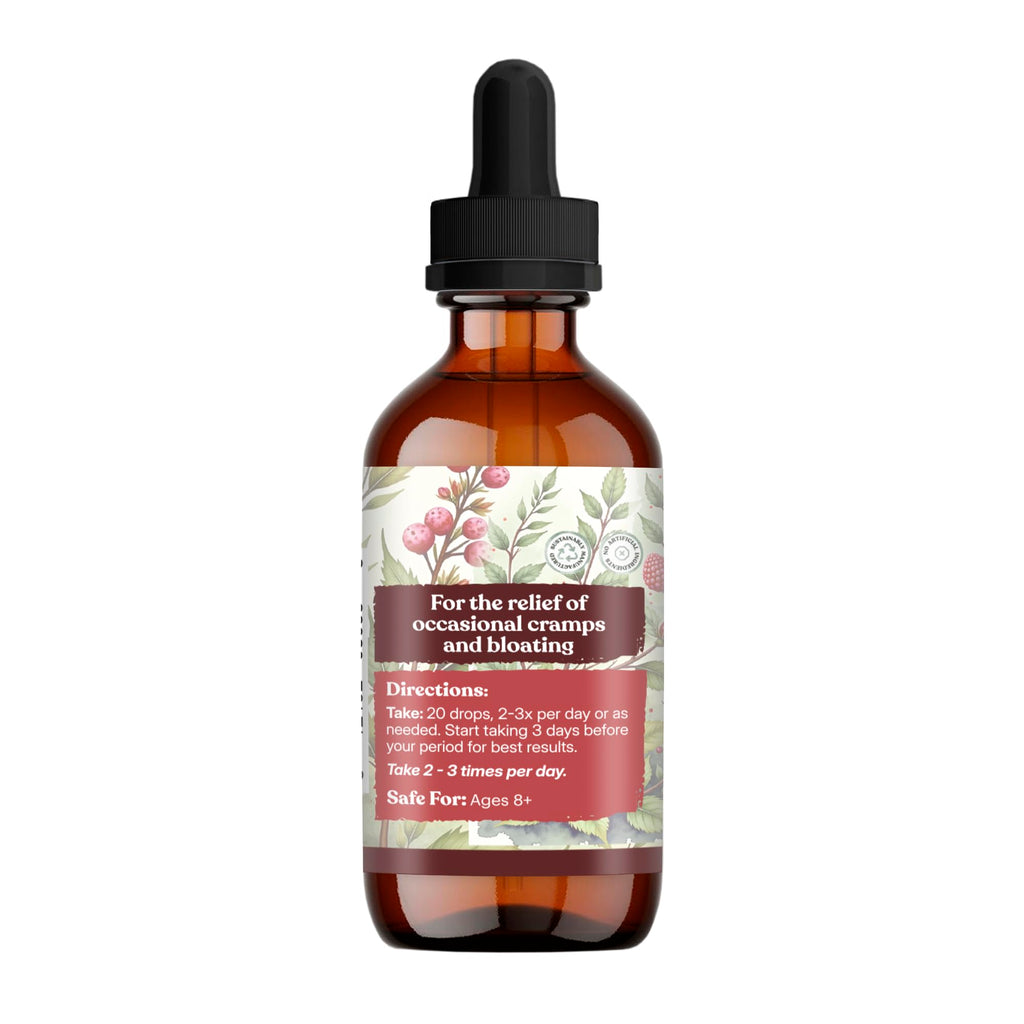 Amber glass bottle of Earthley Wellness Ease The Ache for women's wellness and bloating support
