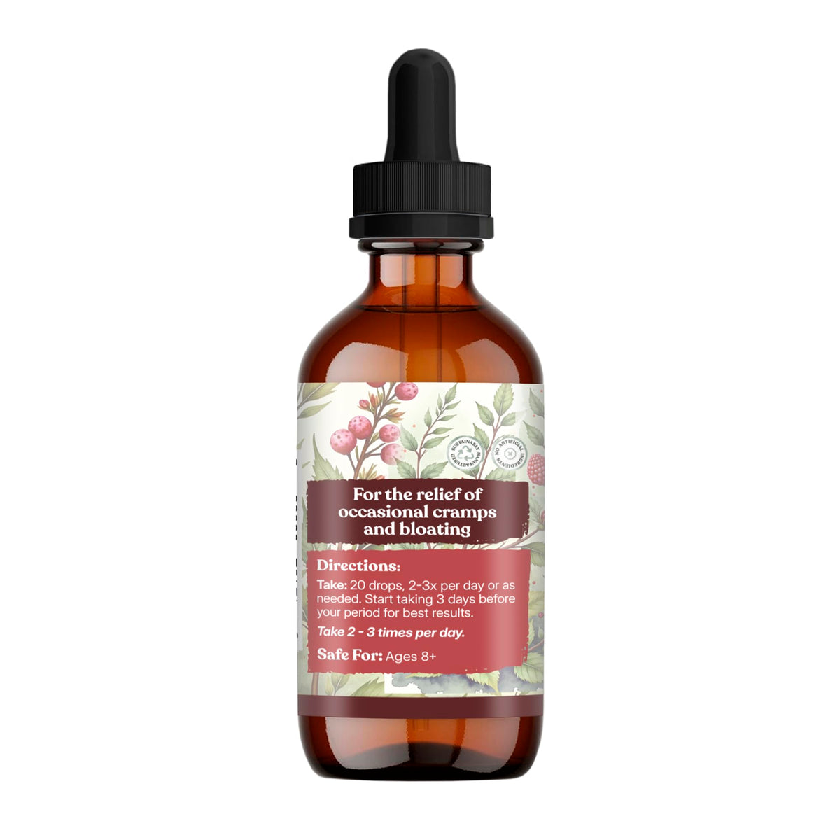 Amber glass bottle of Earthley Wellness Ease The Ache for women's wellness and bloating support