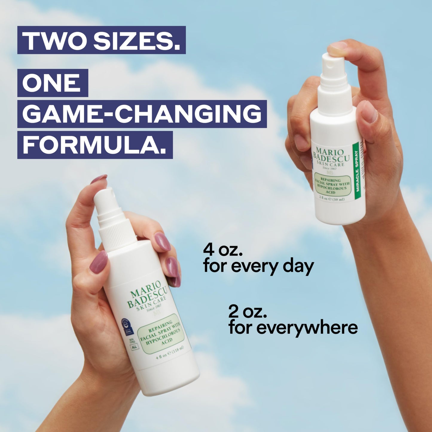 Group shot of Mario Badescu skincare collection including the HOCl spray