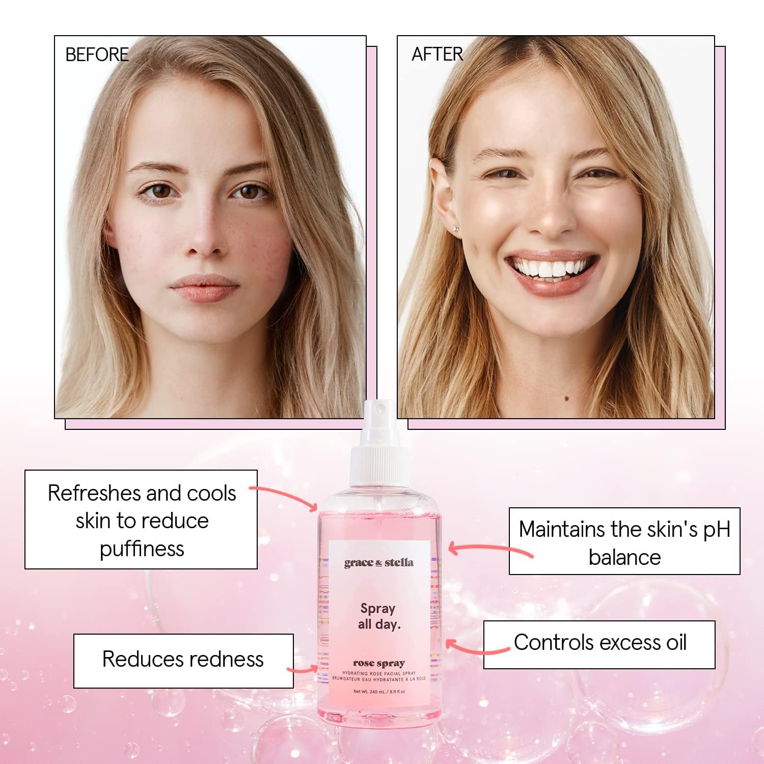 Grace And Stella hydrating rose hydrosol facial mist for reducing redness